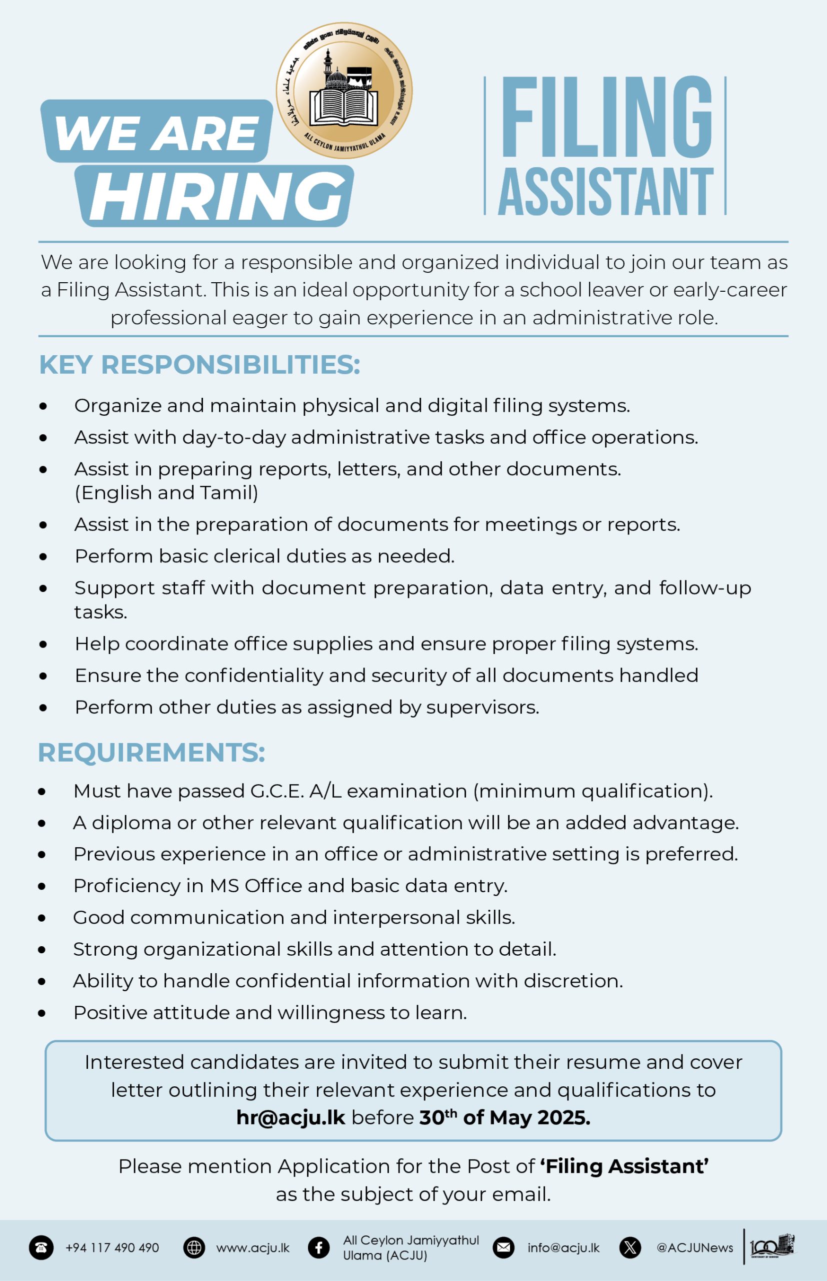 Filing Assistant - Vacancy